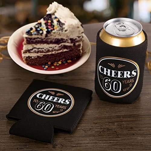 Prazoli Cheers עד 60 שנה בירה Con Coolers - קישוטים ואספקה ​​של מסיבות יום הולדת 60 - שחור וזהב | מגברים מושלמים